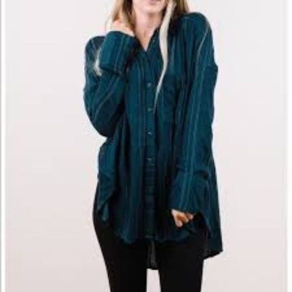 Free People Cozy Nights Striped Oversize Shirt SZ S - Picture 1 of 12
